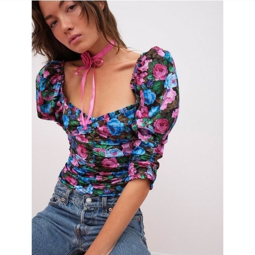 For Love & Lemons- NWT- Maggie Floral Puff Sleeve Top Sz:S Ret$149
